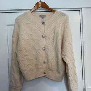 J. Crew Cream Cable Knit Cardigan Rhinestone buttons Size Med